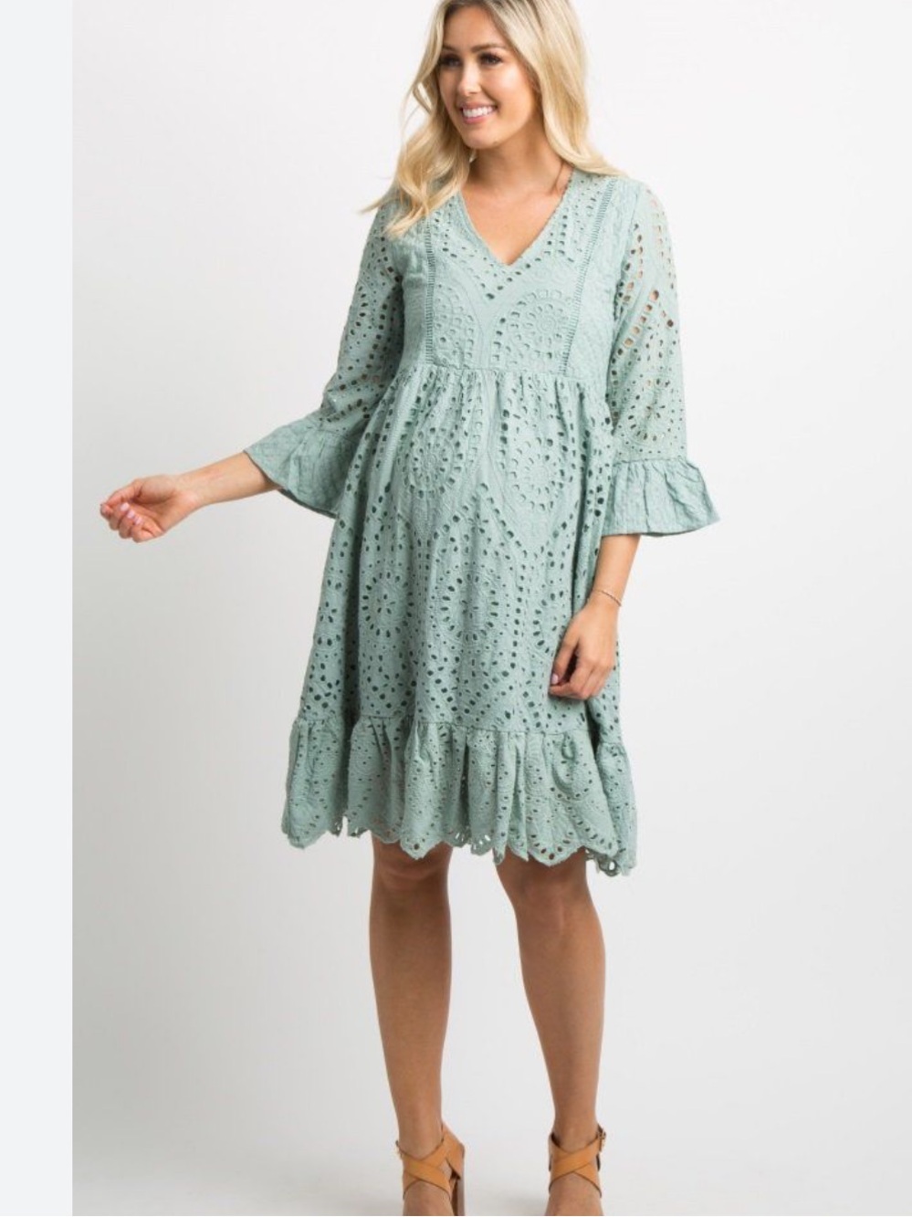 Hidden Alley Sage eyelet dress S